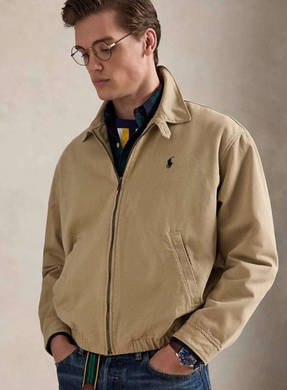 Ralph Lauren Khaki Bomber Jacket with Navy Polo Logo